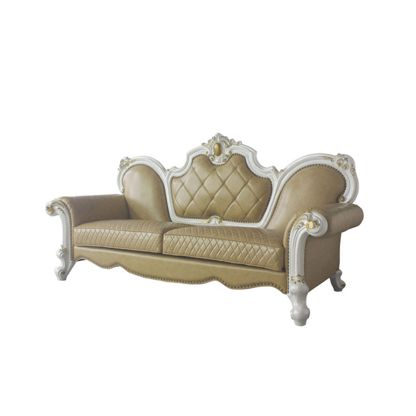 ACME Picardy Sofa w/5 Pillows, Antique Pearl & Butterscotch PU