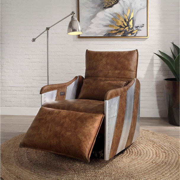 ACME 59942 Qalurne Power Recliner with Swivel Function, 2-Tone Mocha Top Grain Leather & Aluminum