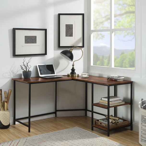 ACME 93080 Taurus Built-in USB Port Writing Desk, Rustic Oak & Black Finish