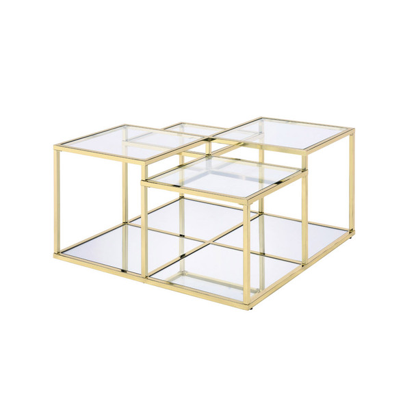 ACME Uchenna Coffee Table, Clear Glass & Gold Finish