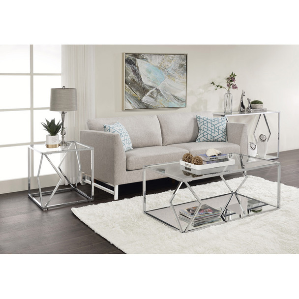 ACME 83484 Virtue Sofa Table, Clear Glass & Chrome Finish