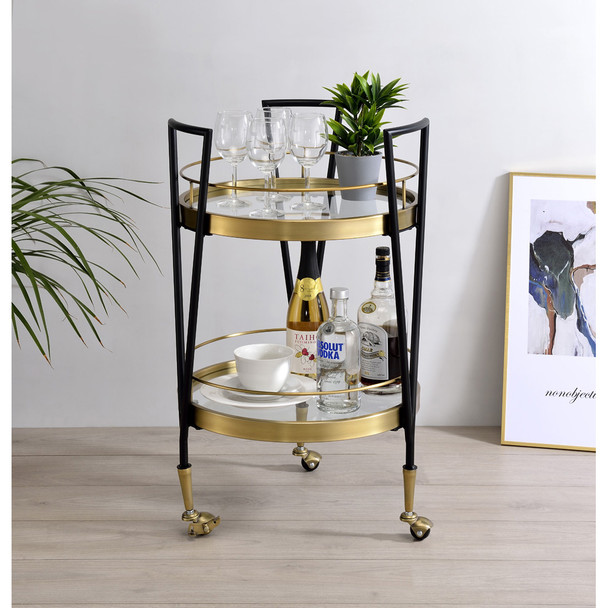 ACME 98415 Vries Serving Cart, Black & Gold Finish