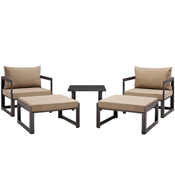 Modway Fortuna 5 Piece Outdoor Patio Sectional Sofa Set EEI-1721-BRN-MOC-SET Brown Mocha