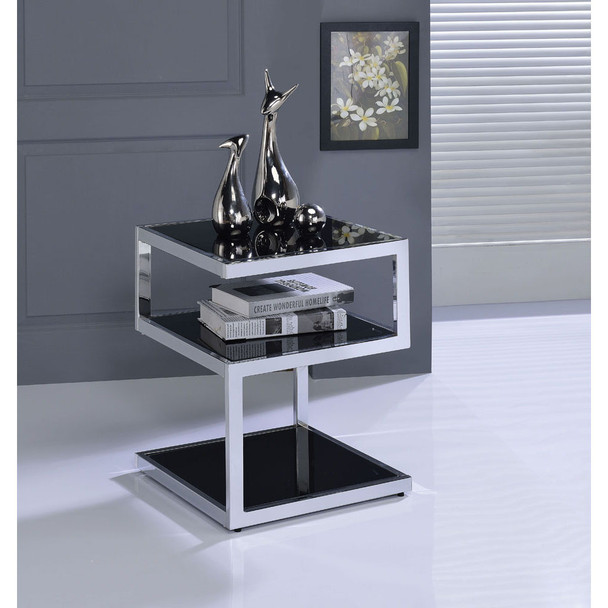 ACME 81848 Alyea Side Table, Chrome & Black Glass