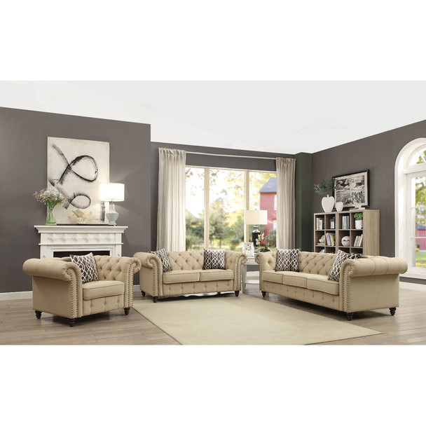 ACME 52420 Aurelia Sofa with 2 Pillows, Beige Linen