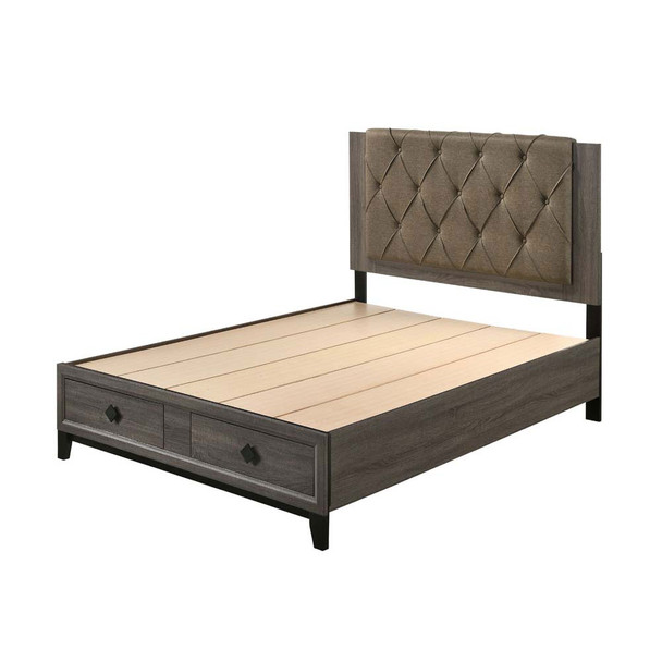 ACME 27667EK Avantika Eastern King Bed with Storage, Fabric & Rustic Gray Oak