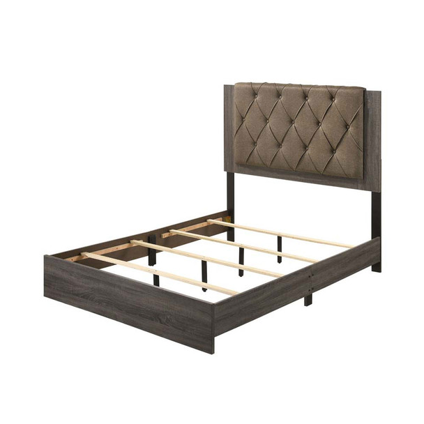 ACME 27680Q Avantika Queen Bed, Fabric & Rustic Gray Oak