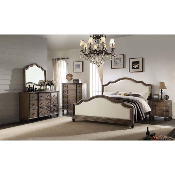 ACME 26104CK Baudouin California King Bed, Beige Linen & Weathered Oak (1Set/3Ctn)