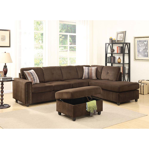 ACME 52700 Belville Sectional Sofa with Pillows (Reversible), Chocolate Velvet (1Set/2Ctn)