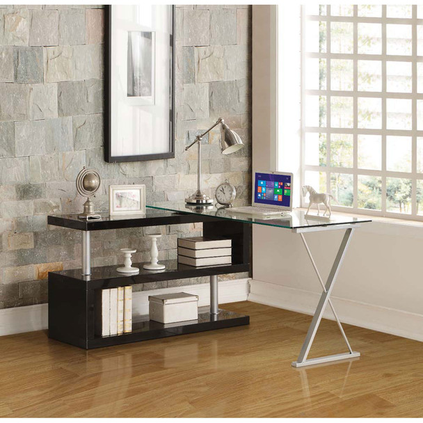 ACME 92366 Buck Desk with Swivel, Black High Gloss & Clear Glass