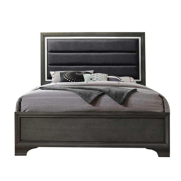 ACME Carine II Eastern King Bed, Fabric & Gray (1Set/2Ctn)