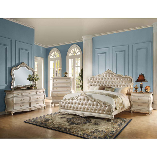 ACME 23540Q Chantelle Queen Bed, Rose Gold PU & Pearl White (1Set/3Ctn)