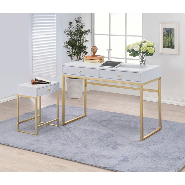 ACME 92312 Coleen Desk, White & Brass