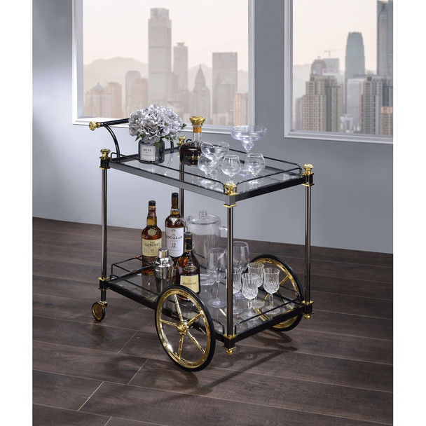 ACME 98370 Cyrus Serving Cart, Black/Gold & Clear Glass