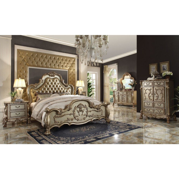 ACME Dresden Queen Bed, Bone PU & Gold Patina (1Set/3Ctn)