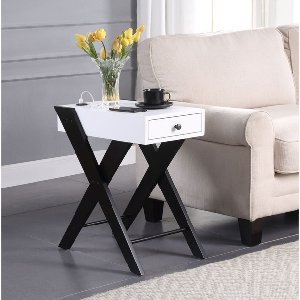 ACME 97738 Fierce Side Table (USB Charging Dock), White & Black