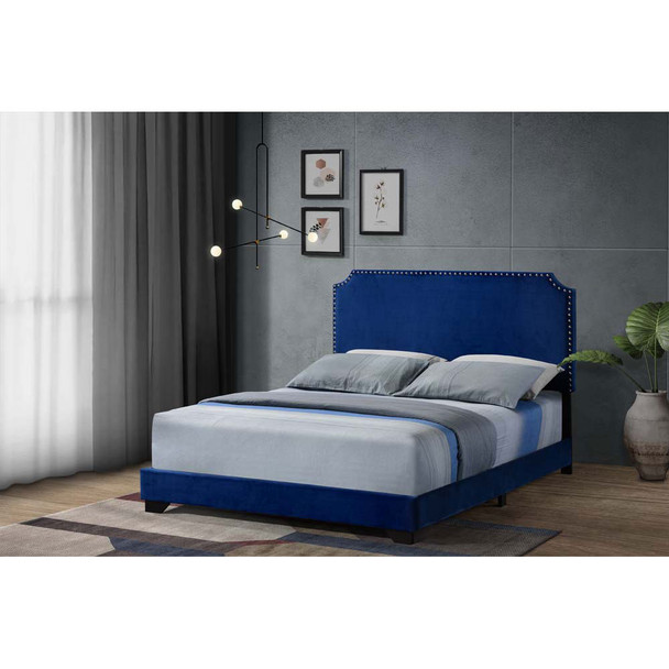 ACME 26760Q Haemon Queen Bed - Blue Fabric, Blue Fabric