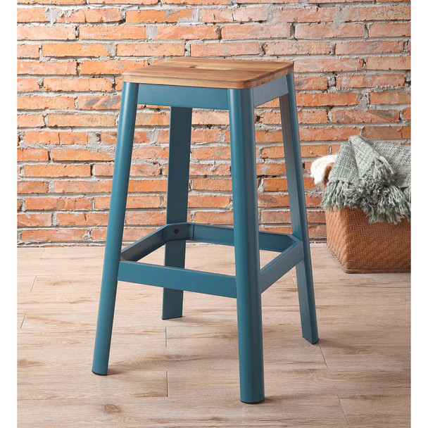 ACME 72333 Jacotte Bar Stool (1 Piece), Natural & Teal, 30" Seat Height