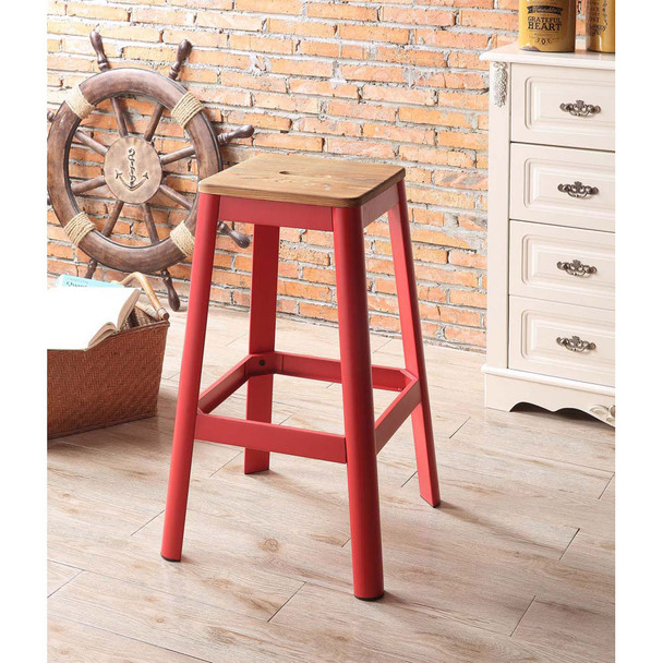 ACME 72334 Jacotte Bar Stool (1 Piece), Natural & Red, 30" Seat Height