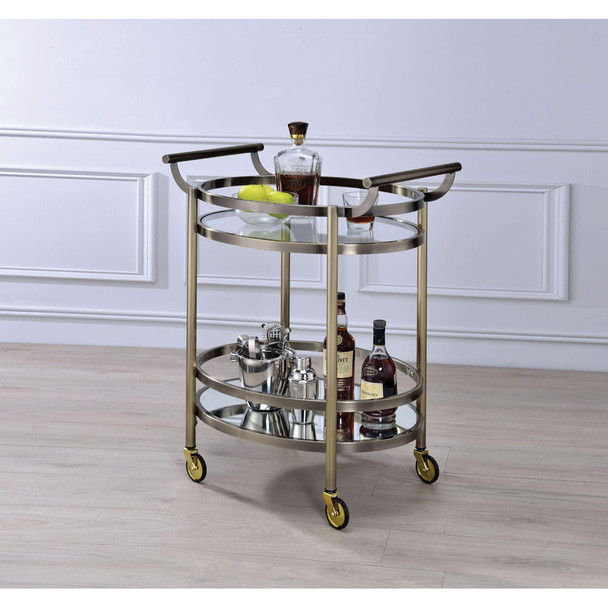 ACME 98190 Lakelyn Serving Cart, Brushed Bronze & Clear Glass