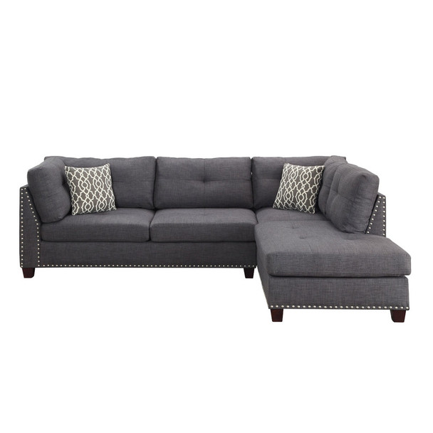 ACME Laurissa Sectional Sofa & Ottoman (2 Pillows), Light Charcoal Linen (1Set/2Ctn)