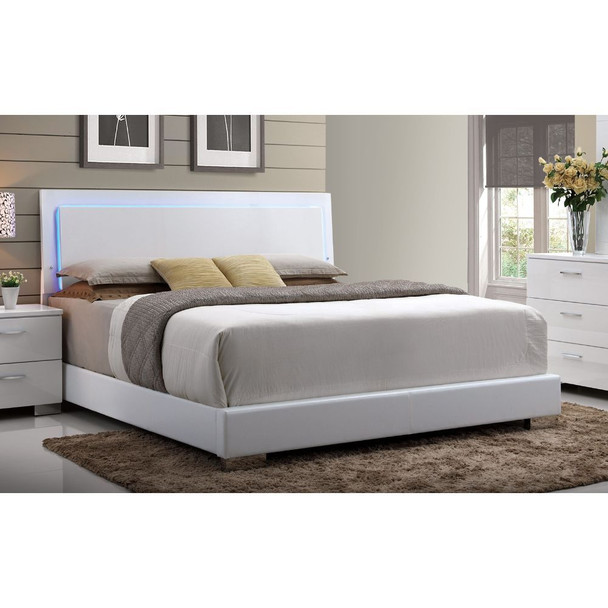 ACME Lorimar Eastern King Bed (HB w/LED), White PU & Chrome Leg (1Set/2Ctn)