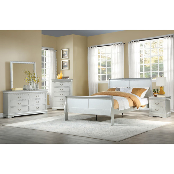 ACME 26727EK Louis Philippe Eastern King Bed, Platinum (1Set/2Ctn)