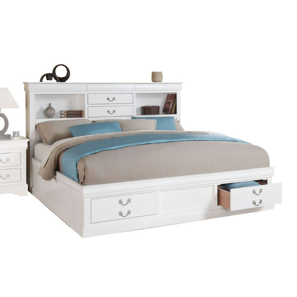 ACME Louis Philippe III Queen Bed w/Storage, White (1Set/3Ctn)