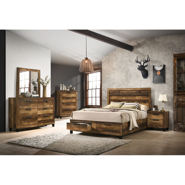 ACME 28587EK Morales Storage Eastern King Bed, Rustic Oak Finish