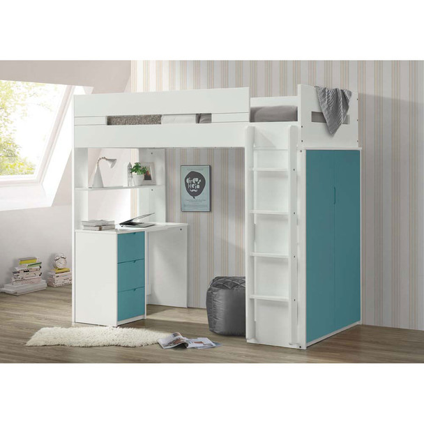 ACME 38045 Nerice Loft Bed, White & Teal (1Set/5Ctn)