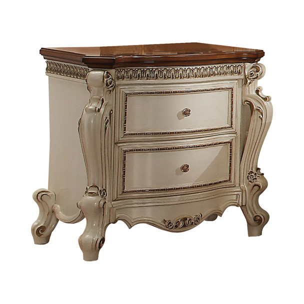 ACME Picardy Nightstand, Antique Pearl & Cherry Oak