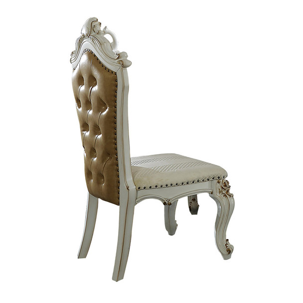 ACME Picardy Side Chair (Set-2), Fabric/PU & Antique Pearl