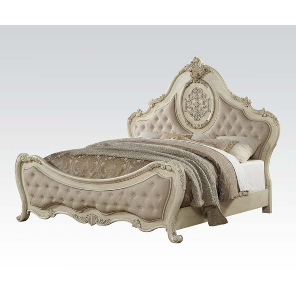 ACME Ragenardus Eastern King Bed, Beige Linen & Antique White (1Set/3Ctn)