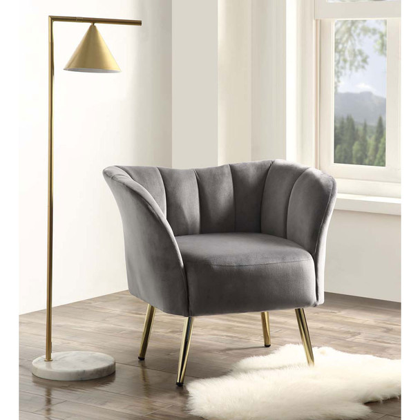 ACME 59797 Reese Accent Chair, Gray Velvet & Gold