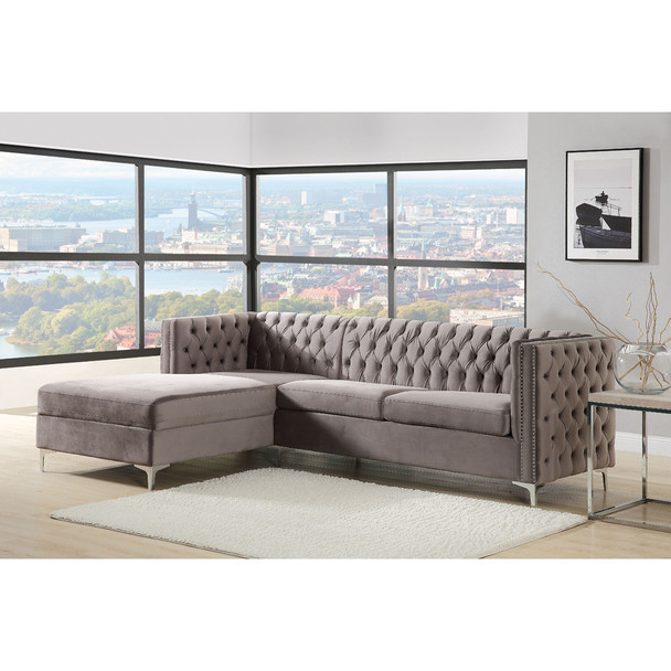 ACME 55495 Sullivan Sectional Sofa, Gray Velvet