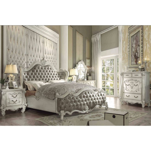 ACME 21147EK Versailles Eastern King Bed, Vintage Gray PU & Bone White (1Set/3Ctn)