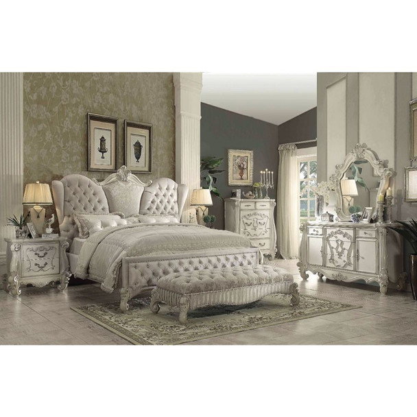 ACME 21127EK Versailles Eastern King Bed, Ivory Velvet & Bone White (1Set/3Ctn)