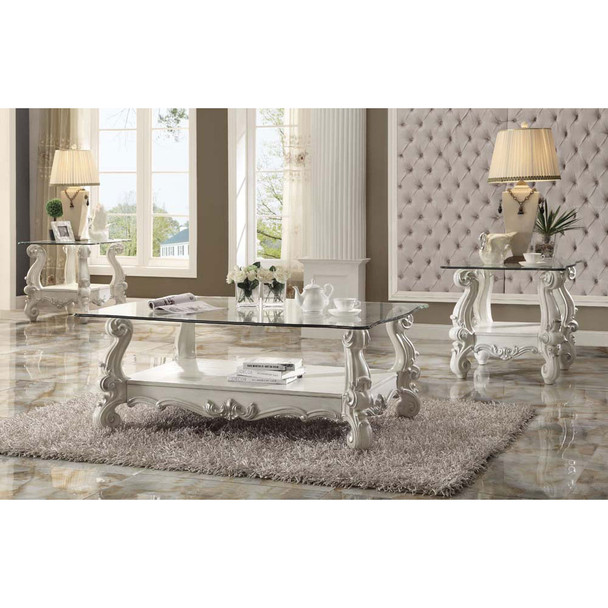 ACME 82103 Versailles Coffee Table, Bone White & Clear Glass