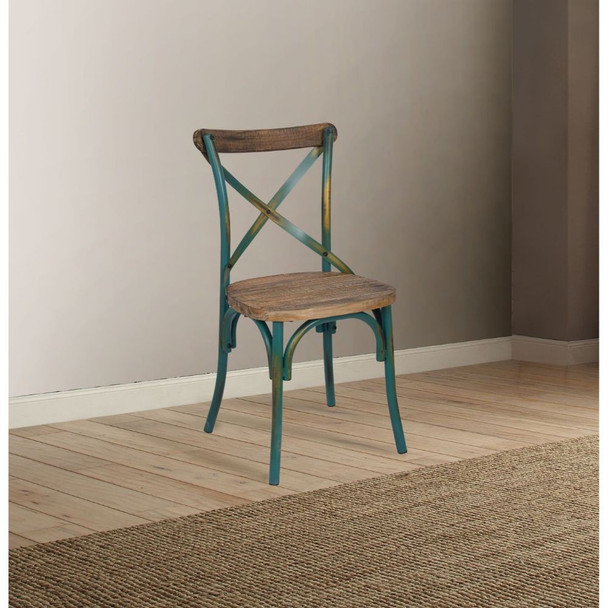 ACME 73072 Zaire Side Chair (1 Piece), Antique Turquoise & Antique Oak
