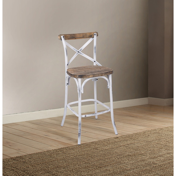 ACME 96642 Zaire Bar Chair (1 Piece), Antique White & Antique Oak, 29" Seat Height