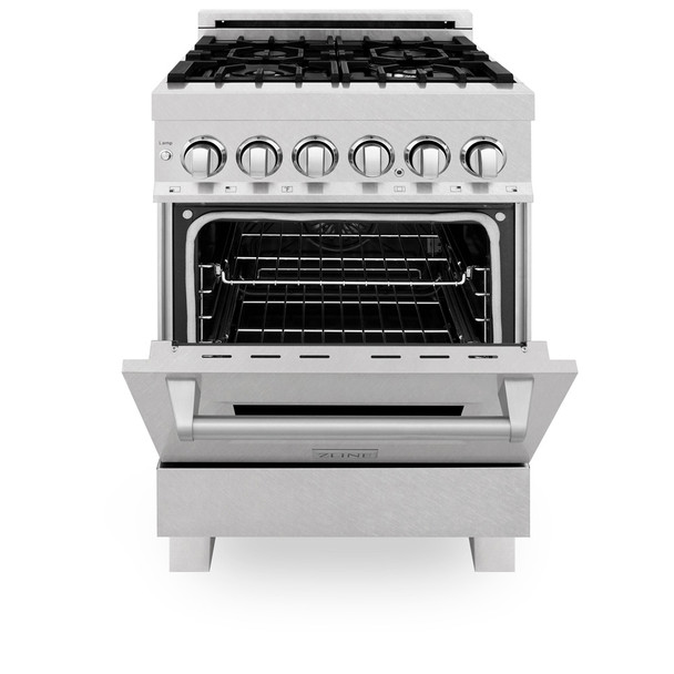 ZLINE 24" 2.8 cu. ft. Dual Fuel Range with Gas Stove and Electric Oven in DuraSnow Stainless Steel and Blue Gloss Door (RAS-BG-24)