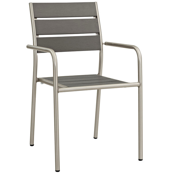 Modway Shore Outdoor Patio Aluminum Dining Rounded Armchair EEI-2258-SLV-GRY