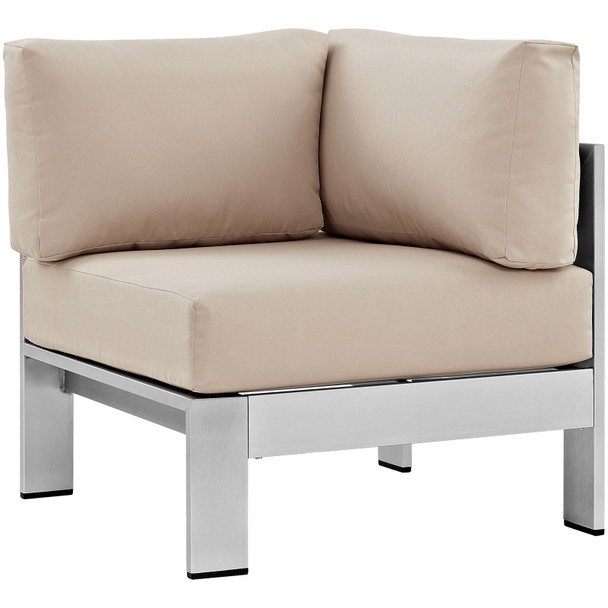 Modway Shore Outdoor Patio Aluminum Corner Sofa EEI-2264-SLV-BEI Silver Beige