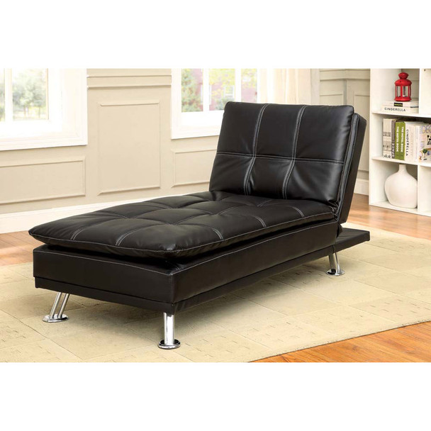 Furniture of America IDF-2677BK-CE Vail Contemporary Faux Leather Tufted Chaise