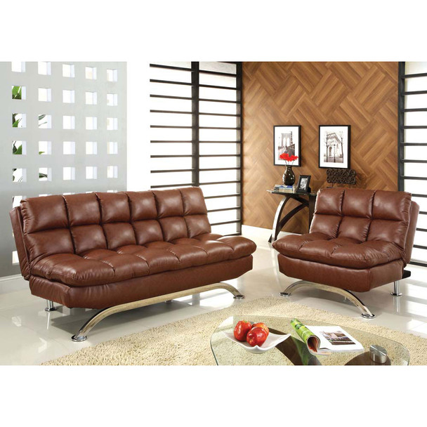 Furniture of America IDF-2906CH Bulee Contemporary Faux Leather Tufted Chair in Saddle Brown