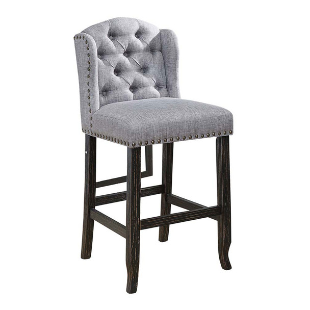 Furniture of America IDF-3324BK-LG-BCW Lubbers Rustic Button Tufted Bar Chairs in Light Gray and Antique Black (Set of 2)