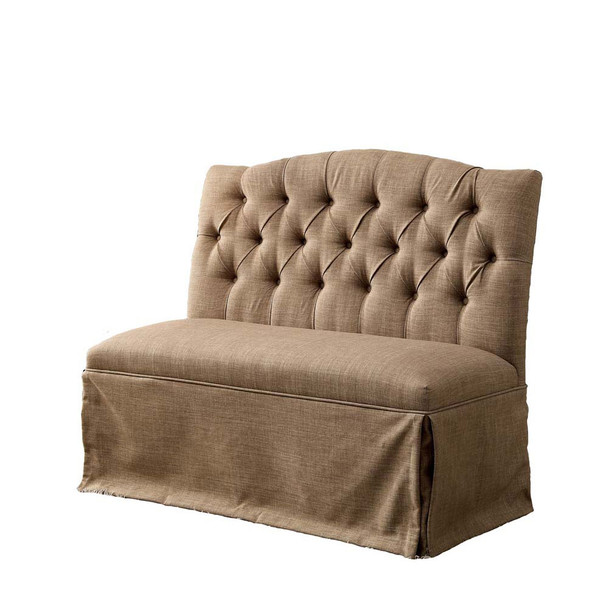 Furniture of America IDF-3342BR-LV Berta Transitional Button Tufted Loveseat Bench in Brown