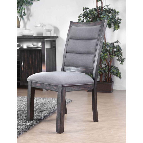 Furniture of America IDF-3451GY-SC Ibarra Rustic Tufted Back Side Chairs in Gray (Set of 2)