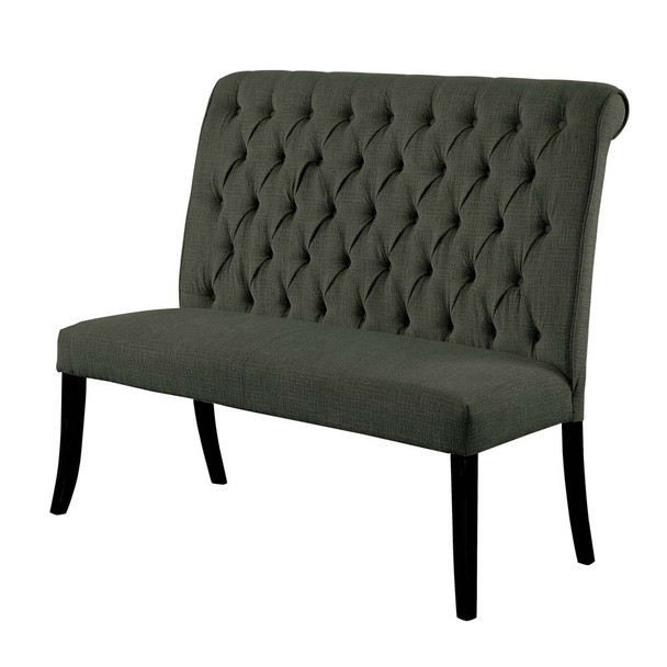 Furniture of America IDF-3564GY-BN Gracie Transitional Button Tufted Dining Bench in Gray