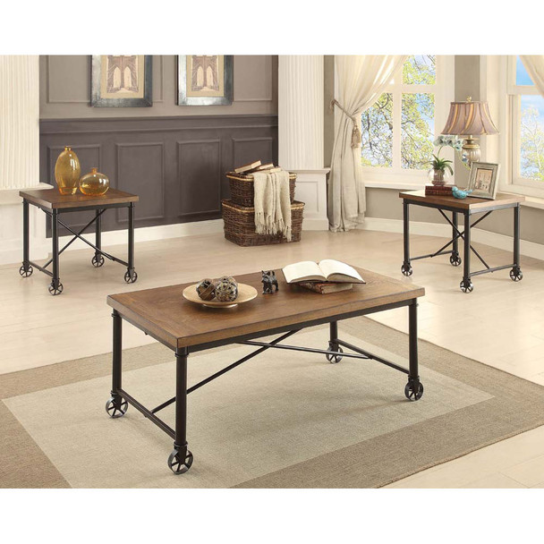 Furniture of America IDF-4117-3PK Miranda Industrial 3-Piece Table Set with Casters